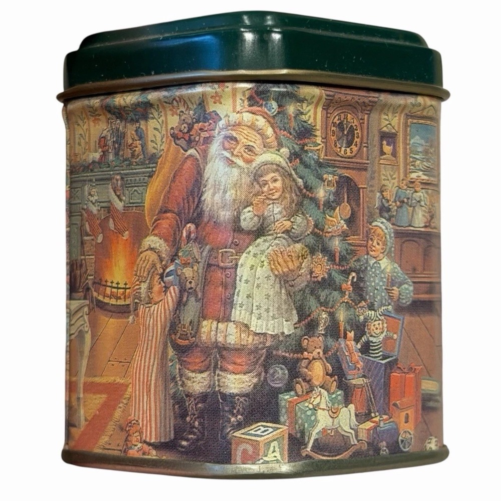 Vintage Christmas Santa Tin Collectible Holiday Trinket Shelf Container Storage